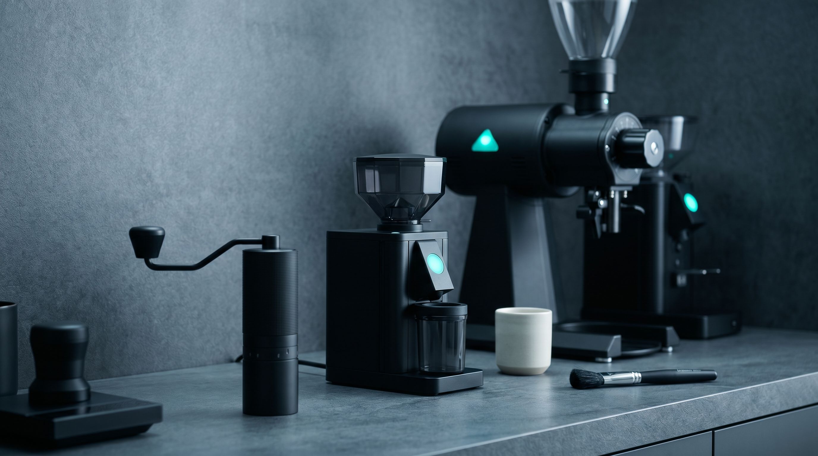 Moulin à café électrique de précision sur fond noir mat